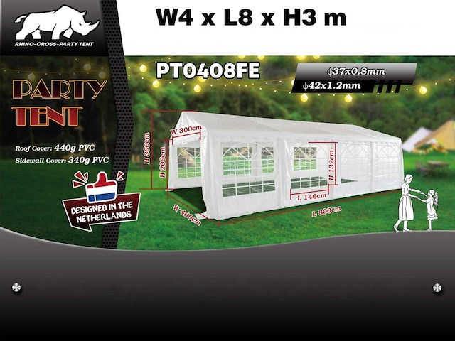 2025 rhino-cross-party tent pt0408fe 4x8x2.9m partytent - afbeelding 8 van  12