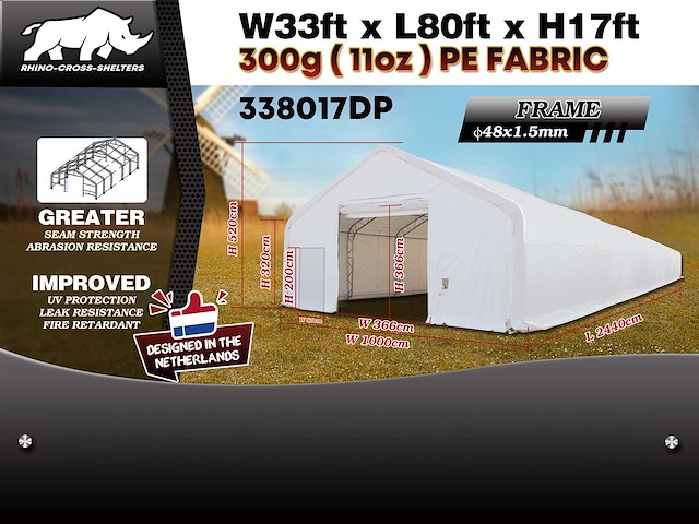 2025 rhino-cross-shelter 338017dp - 24,4x10x5,2 m opslagtent / opslagshelter - afbeelding 5 van  6