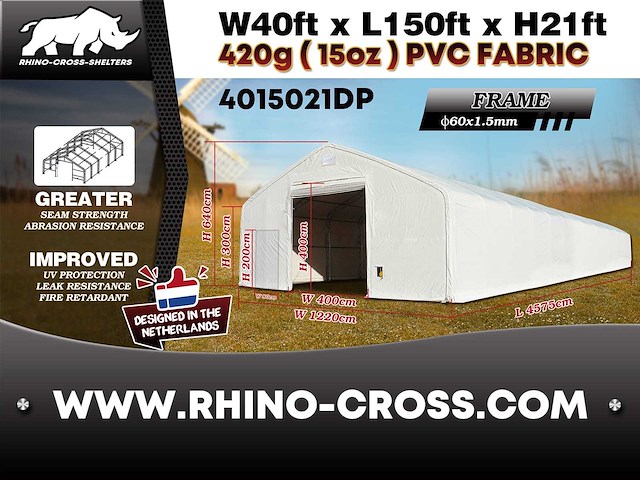 2025 rhino-cross-shelter 4015021dp 45,75x12,2x6,4 m opslagtent / opslagshelter - afbeelding 2 van  7