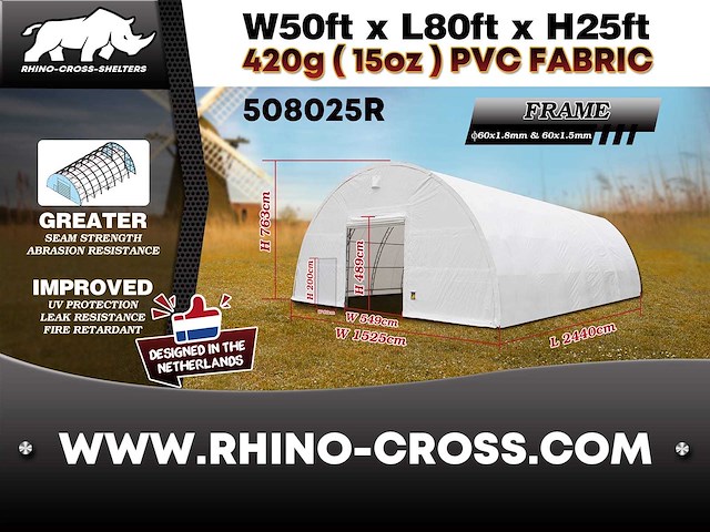 2025 rhino-cross-shelter 508025r 24,4x15,25x7,625 m opslagtent / opslagshelter - afbeelding 8 van  8