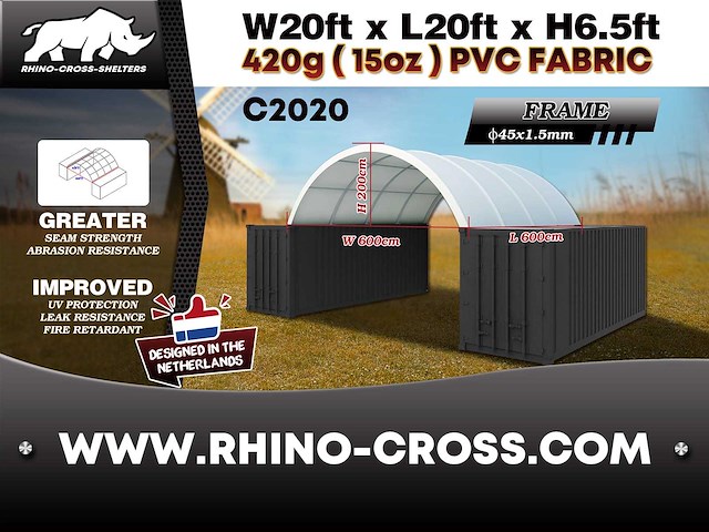 2025 rhino-cross-shelter c2020 - 6x6x2 m opslagtent / opslagshelter tussen 2 containers - afbeelding 3 van  9