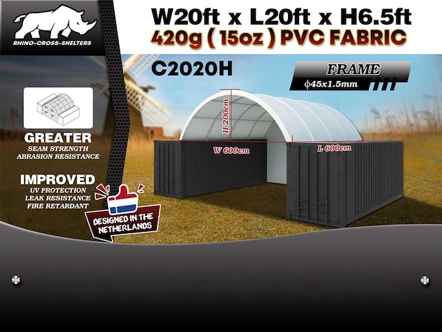 2025 rhino-cross-shelter c2020h - 6x6x2 m met eindzeil opslagtent / opslagshelter tussen 2 containers - afbeelding 3 van  3