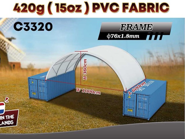 2025 rhino-cross-shelter c3320 - 6x10x3,6 m opslagtent / opslagshelter tussen 2 containers - afbeelding 2 van  8