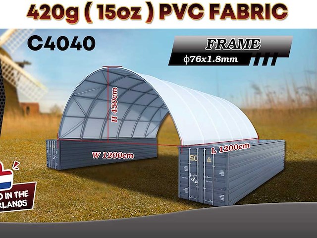 2025 rhino-cross-shelter c4040 - 12x12x4,5 m opslagtent / opslagshelter tussen 2 containers - afbeelding 2 van  9