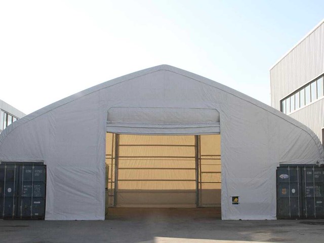 2025 rhino-cross-shelter c5040sp - 12x15,25x4,72 m opslagtent / opslagshelter tussen 2 containers - afbeelding 1 van  5