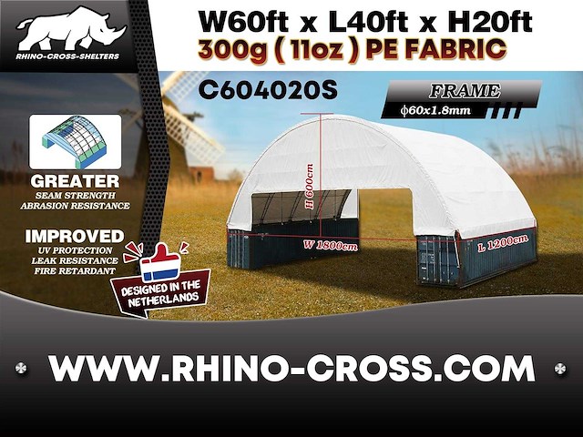 2025 rhino-cross-shelter c604020s 12x18x6m opslagtent / opslagshelter tussen 2 containers - afbeelding 2 van  4