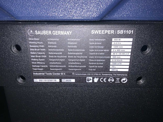 2025 sauber germany sweeper sb1101 zelfrijdende veegmachine - afbeelding 13 van  16
