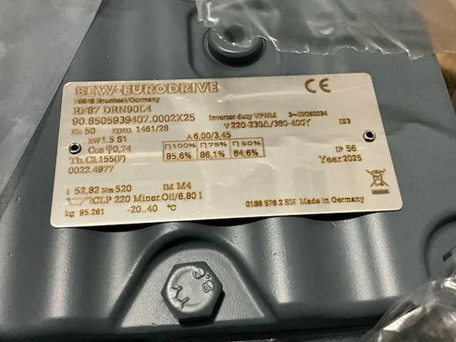 2025 sew-eurodrive rf87 drn90l4 1,5kw reductiemotor - afbeelding 5 van  5