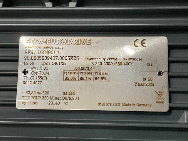 2025 sew-eurodrive rf87 drn90l4 1,5kw reductiemotor - afbeelding 5 van  5