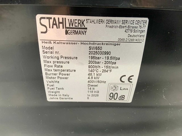 2025 stahlwerk germany sw650 hogedrukreiniger - afbeelding 8 van  8