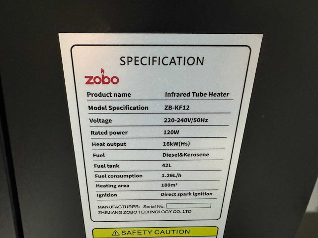 2025 zobo zb-kf12 infrarood heater ongebruikt - afbeelding 5 van  21