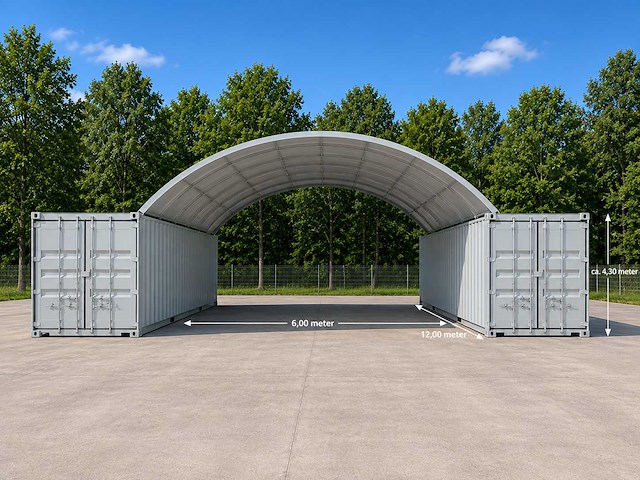 2026 - easy-going - (6x12x2 meter) - shelter overkapping / tent tussen 2 containers c2040 - afbeelding 1 van  18