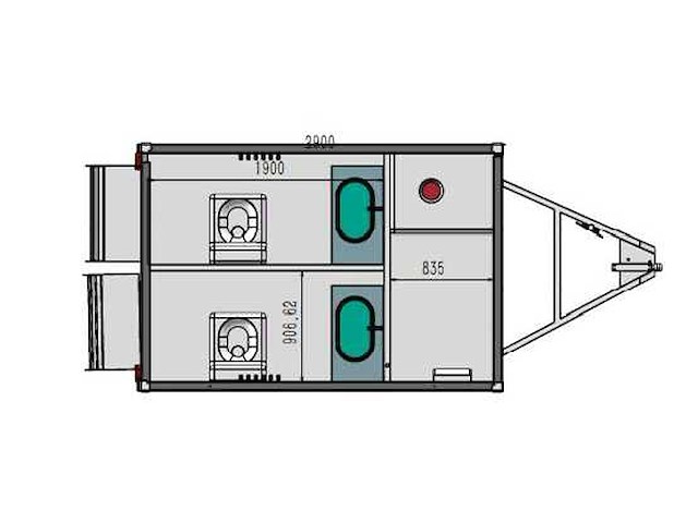 2026 2 pers. 3956x1986x2784 aanhangwagen / sanitairunit / toiletunit - afbeelding 3 van  4