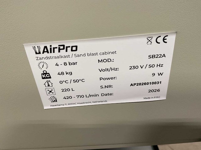 2026 airpro sb22a zandstraal cabine - afbeelding 4 van  4
