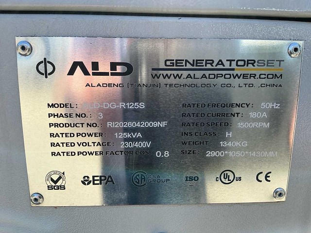 2026 alad ald-dg-r125s geluidgedempte dieselgenerator – 125 kva / 100 kw – 180 a - afbeelding 4 van  5