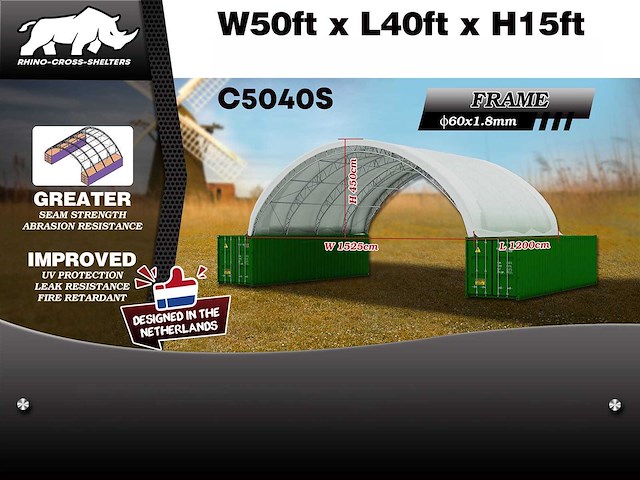2026 rcs - c5040s 12x15,25x4,5 m opslagtent/opslagshelter tussen 2 containers - afbeelding 3 van  4
