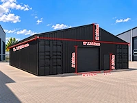 2026 rhino-cross 12,1x11x1,2 m extra sterk staalconstructie / loods met elektrische deur inclusief 2 x 40ft containers nieuw met 2 zijdeuren - afbeelding 2 van  2