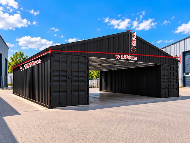 2026 rhino-cross 12,1x11x1,2 m staalconstructie / loods inclusief 2 x 40ft containers nieuw met 2 zijdeuren - afbeelding 2 van  2