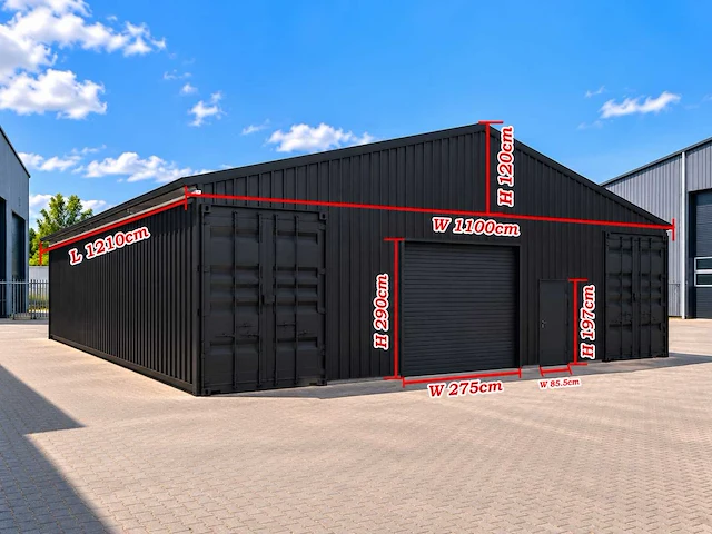 2026 rhino-cross 12,1x11x1,2 m staalconstructie / loods met elektrische deur - afbeelding 2 van  2