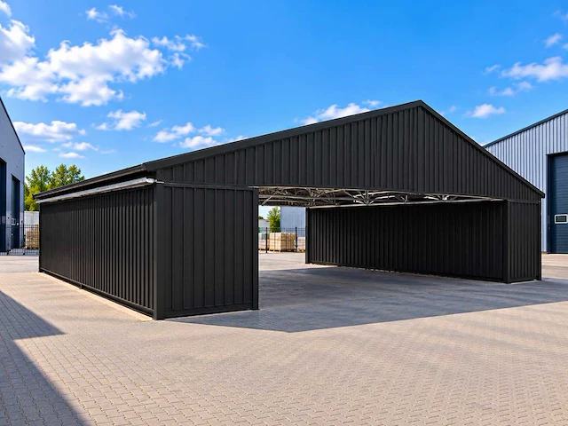 2026 rhino-cross 12,1x15,25x2,45 m staalconstructie / loods inclusief 2 x 40ft containers nieuw met 2 zijdeuren - afbeelding 1 van  2