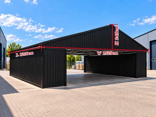 2026 rhino-cross 12,1x15,25x2,45 m staalconstructie / loods inclusief 2 x 40ft containers nieuw met 2 zijdeuren - afbeelding 2 van  2