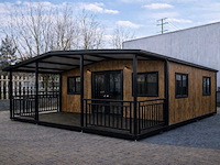2026 rhino-houses 36,5 m2 2 slaapkamers, badkamer en keuken mobiele woonunit / tiny house met luifel / balkon
