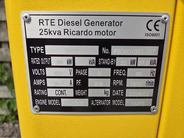 2026 rte 7423 25 kva noodstroomaggregaat - afbeelding 2 van  5
