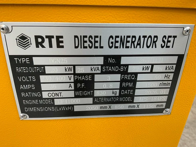 2026 rte dgn25 25 kva noodstroomaggregaat - afbeelding 12 van  20