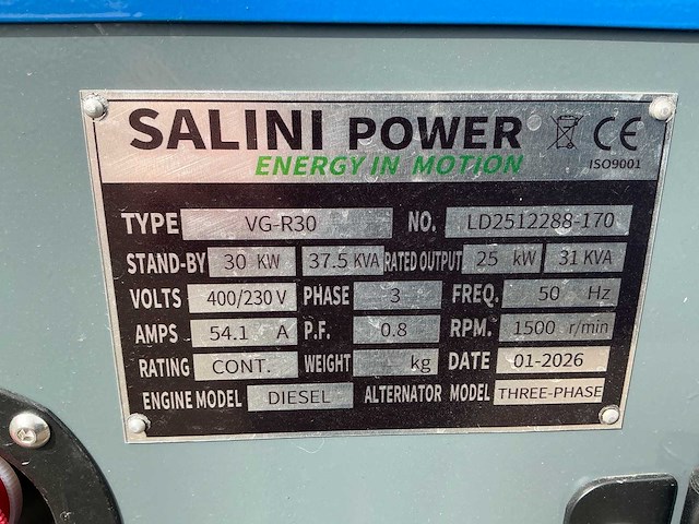 2026 salini power vg-r30 dieselaggregaat – 37,5 kva – nieuw - afbeelding 10 van  18