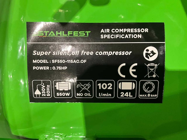 2026 stahlfest sf550-115 24 liter luchtcompressor - afbeelding 4 van  9
