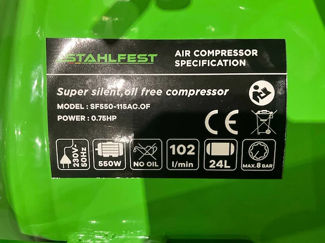 2026 stahlfest sf550-115 24 liter luchtcompressor - afbeelding 4 van  9