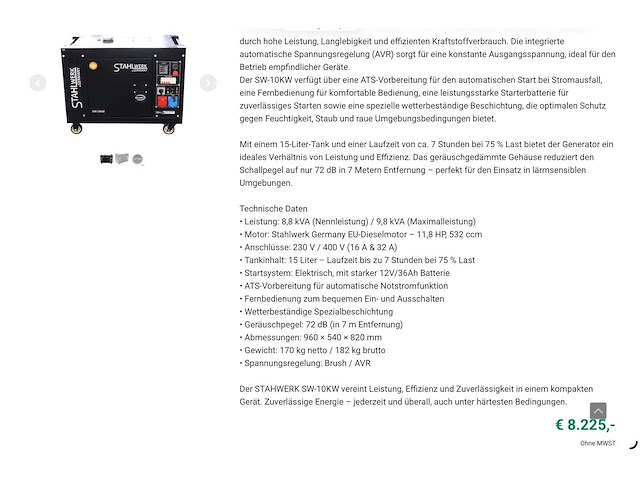2026 stahlwerk sw-10 10 kva noodstroom diesel generator - afbeelding 2 van  2