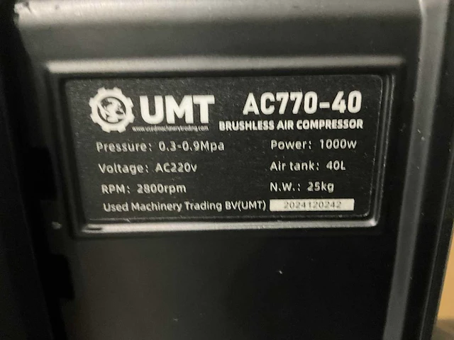 2026 umt ac770-40 40 liter hogedrukcompressor - afbeelding 3 van  13