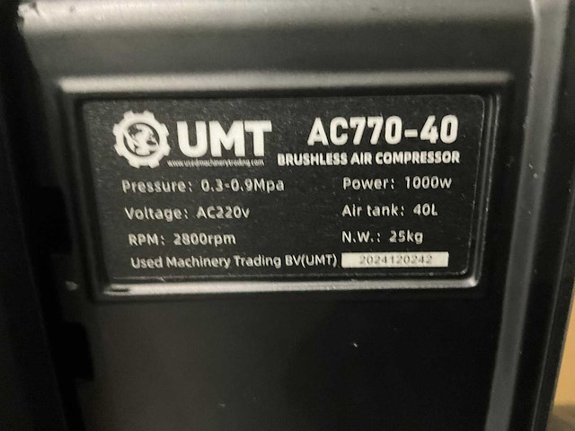 2026 umt ac770-40 40 liter hogedrukcompressor - afbeelding 3 van  9