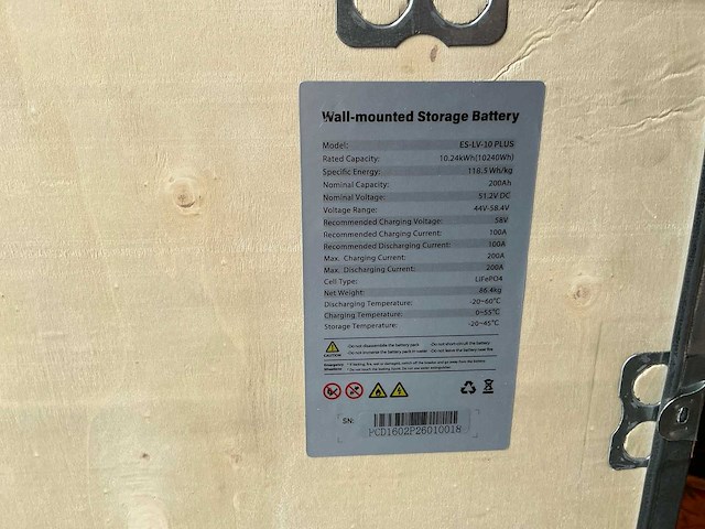 2026 wall-mounted thuisbatterij es-lv-10 plus – 10,24 kwh – 51,2 v – lifepo4 - afbeelding 5 van  14