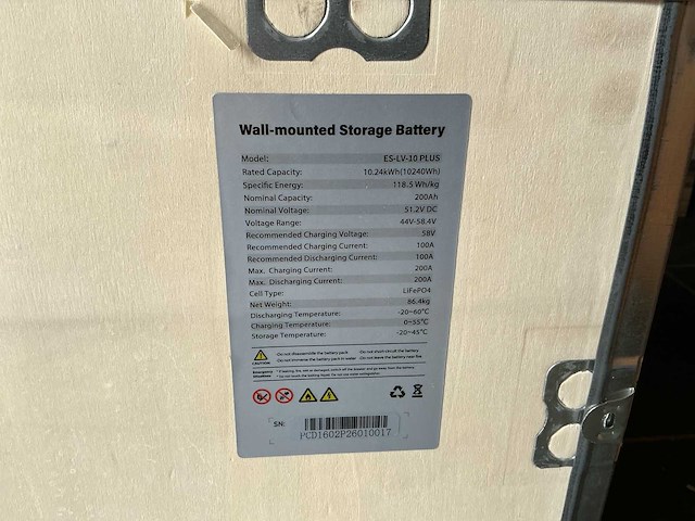 2026 wall-mounted thuisbatterij es-lv-10 plus – 10,24 kwh – 51,2 v – lifepo4 - afbeelding 6 van  14