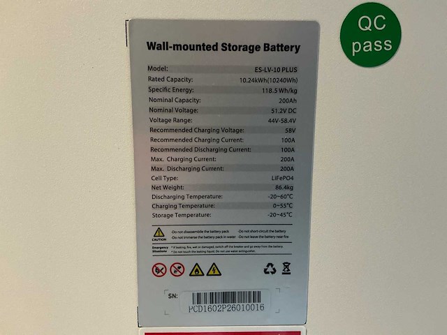 2026 wall-mounted thuisbatterij es-lv-10 plus – 10,24 kwh – 51,2 v – lifepo4 - afbeelding 13 van  14