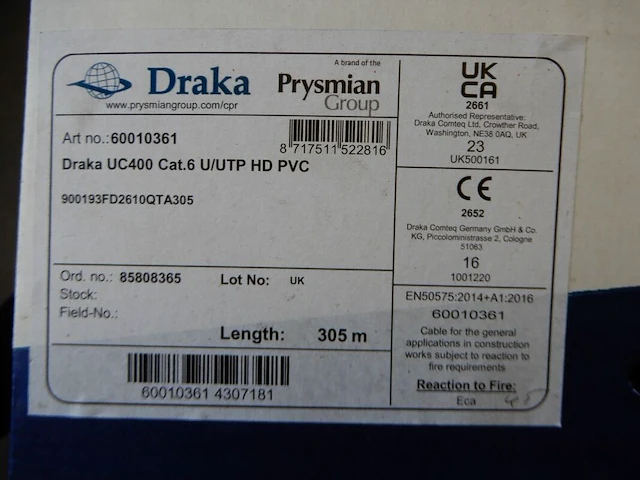 215 meter cat6 kabel, draka, uc400, blauw - afbeelding 5 van  5