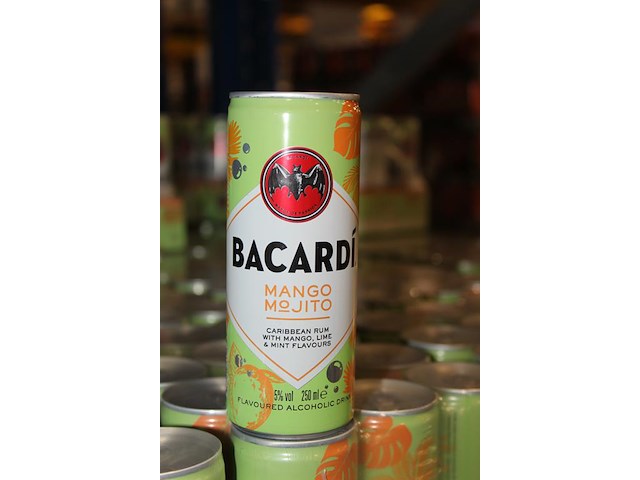 24 x 12 blikken bacardi cola mango mojito 0,25cl. tht 5-2026. bod inclusief statiegeldwaarde van 43,20 euro. - afbeelding 2 van  2