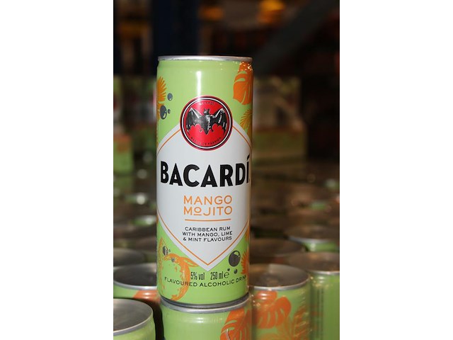 24 x 12 blikken bacardi cola mango mojito 0,25cl. tht 5-2026. bod inclusief statiegeldwaarde van 43,20 euro. - afbeelding 2 van  2