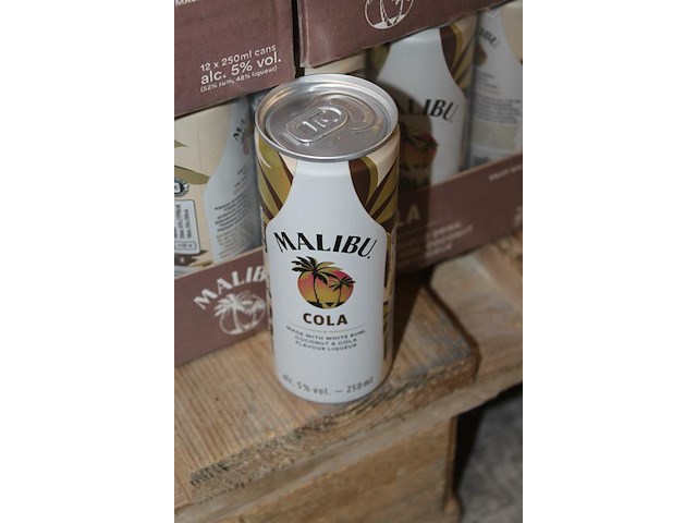 24 x 12 blikken malibu cola 0,25cl. tht 5-2026. bod inclusief statiegeldwaarde van 43,20 euro. - afbeelding 2 van  2