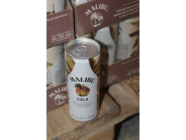 24 x 12 blikken malibu cola 0,25cl. tht 5-2026. bod inclusief statiegeldwaarde van 43,20 euro. - afbeelding 2 van  2