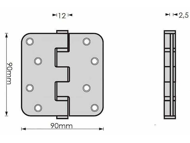 (240x) scharnier 9 cm - zwart- met schroeven - afbeelding 1 van  2