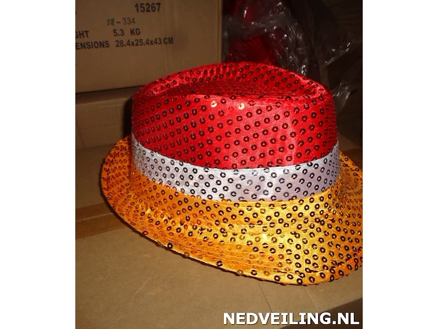 24x glitter hoed rood wit geel - afbeelding 3 van  3