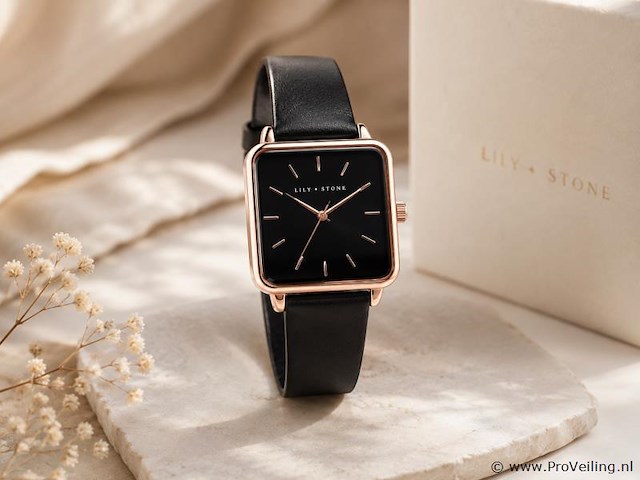 24x lily & stone dameshorloge - zwart/rosé goud - afbeelding 1 van  2