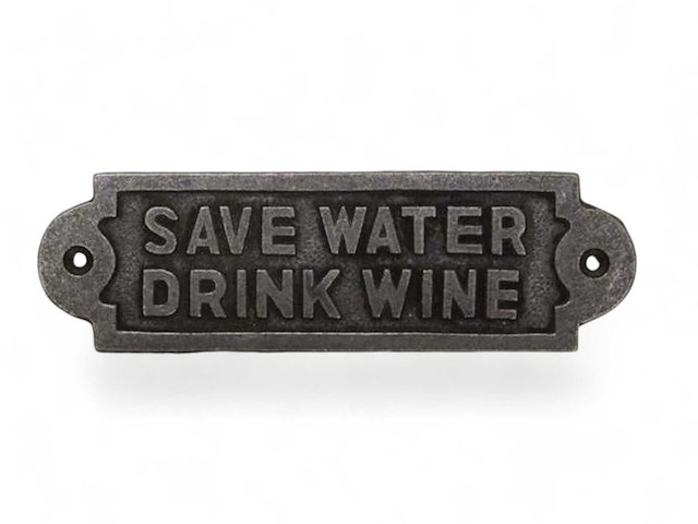 (24x) muurplaat "save water drink wine" ijzer 18 cm - afbeelding 2 van  2