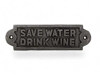 (24x) muurplaat "save water drink wine" ijzer 18 cm