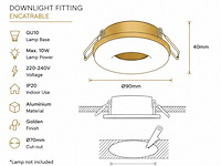 25 x downlight fitting – gu10 – goud – ø70mm – ip20 – kadife - afbeelding 3 van  5