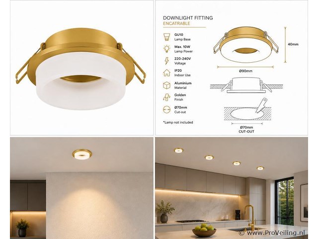 25 x downlight fitting – gu10 – goud – ø70mm – ip20 – kadife - afbeelding 5 van  5