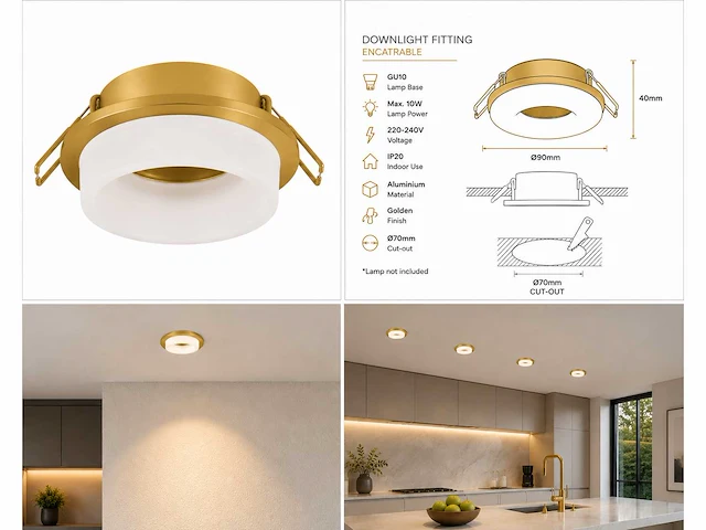 25 x downlight fitting – gu10 – goud – ø70mm – ip20 – kadife - afbeelding 5 van  5